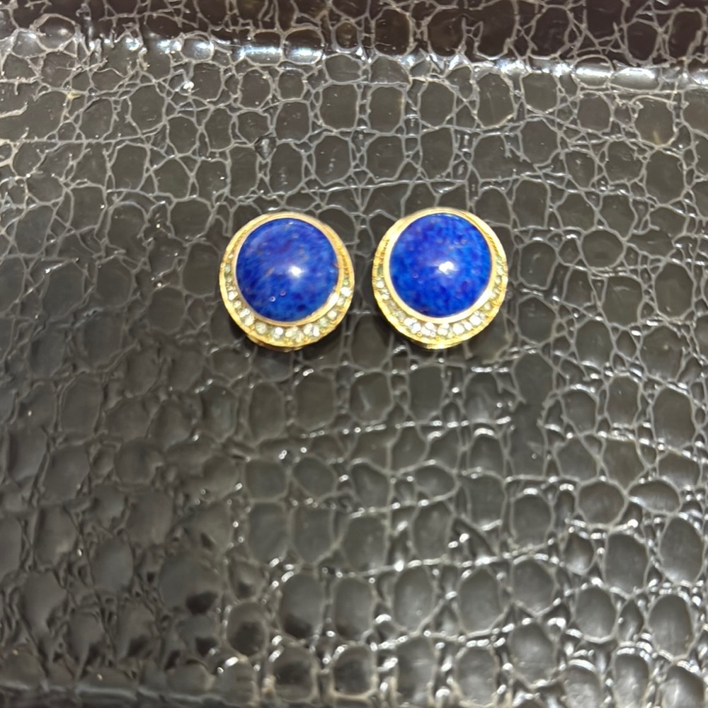 CRISTIAN DIOR.  Gold and Blue Stud Earrings